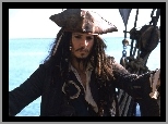 kapelusz, Johnny Depp, woda, statek, Piraci Z Karaibów