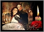Emmy Rossum, Phantom Of The Opera, róża, świece, Gerard Butler, rękawiczki