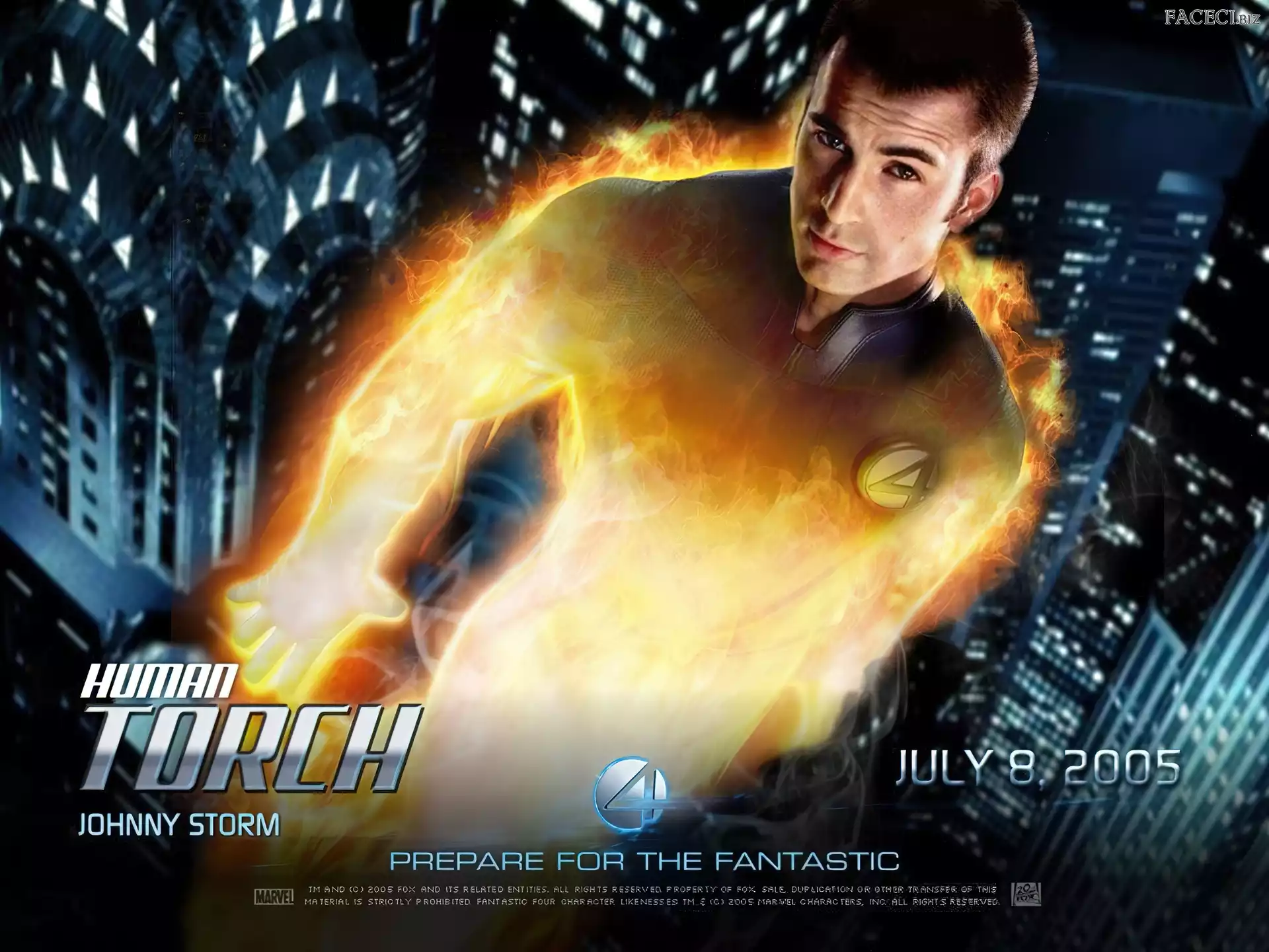 płomienie, Chris Evans, Fantastic Four 1, wieżowce