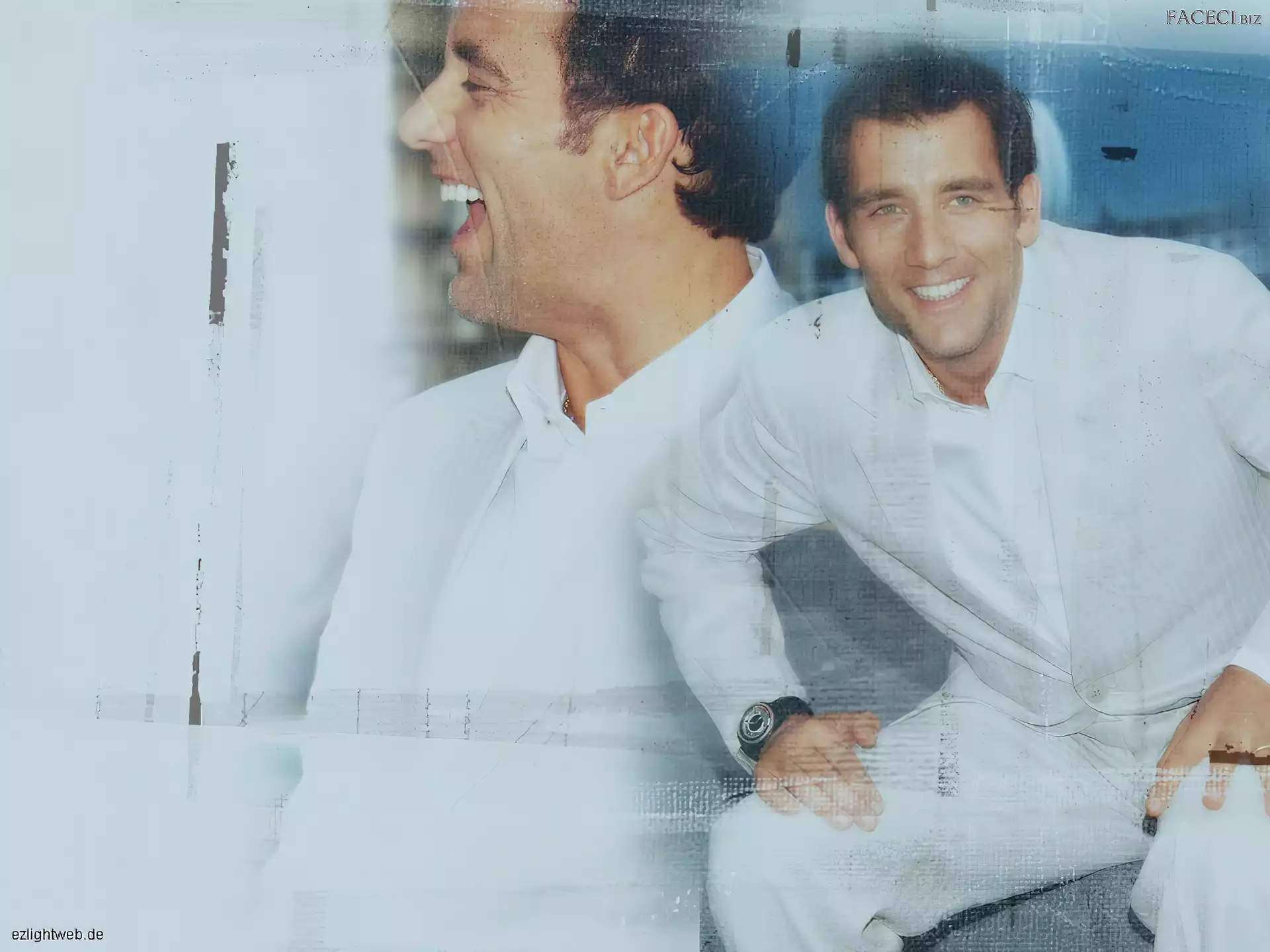 zegarek, Clive Owen, biały strój